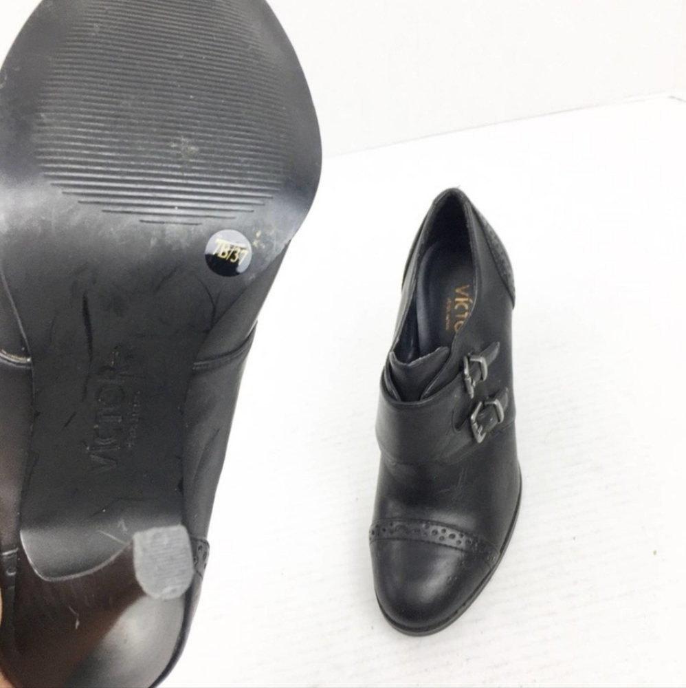 Black Buckle Ankle Heel Bootie Shoes SZ 6.5 - Picture 4 of 10
